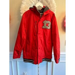 BURTON DRY RIDE SNOWBOARD VARSITY JACKET RED /BLACK AND GRAY SIZE M
